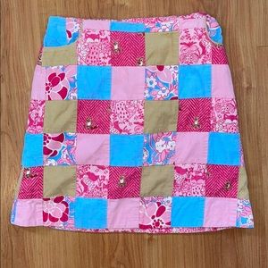 Lilly Pulitzer Patchwork Pink Blue Tan Floral Girls Skirt
